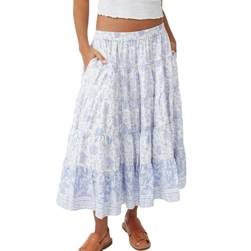 Free People Floral Blue and White Skirt